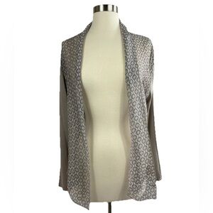 Italian Silk Tie Front Open Cardigan Viscose Metallic Trim Geometric One Size